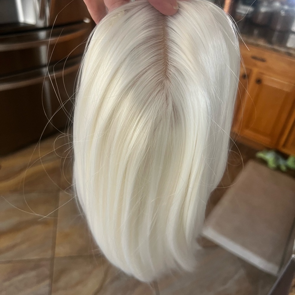 3 Toppers Source Unknown Yellow Wig with Smooth Texture and Significant Volume